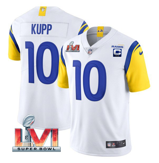 Women's Los Angeles Rams #10 Cooper Kupp White 2022 With C Patch Super Bowl LVI Vapor Limited Stitched Jersey(Run Small)